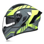 Woljay Full Face Flip Up Motorcycle Modular Helmet Integrated Motorbike Dual Visor for Adults Men Women Moped Street Racing DOT Approved (L,Grey Yellow-Transparent Visor)