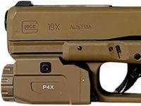 HiLight Tactical P4X Series 1150 Lm Pistol LED Strobe Flashlight With Infinity Rail Sliding Mount | 22000 Candela, Holster Friendly, Rechargeable for Glock, Sig S&W, Springfield - Genuine Cerakote Tan