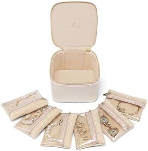 Vlando Small Jewellery Box Organiser, with 6 Velvet Jewelry Zipper Pockets, Storage for Bracelets, Rings,Earrings and Watch, Jewelry Case for Women Girls Valentines Day Gifts for Self (White)