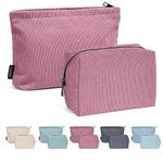 MAANGE 2 Pieces Makeup Bag for Women Small Makeup Bags for Purse Corduroy Travel Cosmetic Bag Makeup Pouch Portable Make up Organizer Bag, Girls Trendy Aesthetic Stuff (Pink)