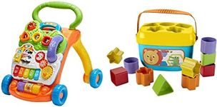 VTech Sit-to-Stand Learning Walker (Orange) | Fisher-Price Stacking Toy Baby's First Blocks Set of 10 Shapes
