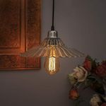 Homesake 40W Pendant Light Classic Ribbed Glass, Antique Gold Metal Hanging Ceiling LED Filament Light (Transparent).…