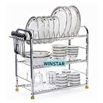 WINSTAR Stainless Steel 3 Shelf Wall Mount Kitchen Utensils Rack | Dish Rack With Plate & Cutlery Stand | Modular Kitchen Shelves Storage Rack | Kitchen Organizer (18X18 Inches)