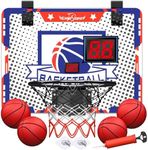 EagleStone Kids Indoor Basketball Hoop, 4 Balls Mini Basketball Toy for Toddlers, with Electronic Scoreboard Over The Door Room Wall Basketball Hoop Goal Boys Girls Gift for Age 3 4 5 6 7 8 9 10