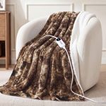 HYLEORY Weighted Electric Heated Queen Blanket, Plush Fluffy Faux Fur Blankets with 6 Heat Settings & 9H Auto Shut Off, Soft Cozy Warm Heating Blanket for Winter Sofa Bedroom Office,Brown,84"x90"