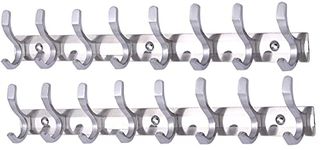 Matiz Products Pack of 2 Stainless Steel Premium Fescue Dual Edge 8 pin Cloth Hanger Bathroom Wall Door Hooks, Silver