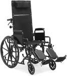 monicare High Back Foldable Transport Wheelchair for Adults 300-lbs Heavy-Duty Folding Self-Propelled Wheel Chair with Removable Headrest Swing-Away Adjustable Footrest, Black 18.5-inch Reclining Seat