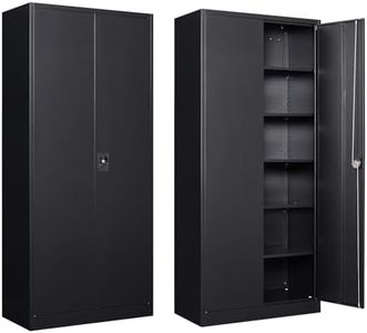 NODHM Metal Garage Storage Cabinets with Lock, 72" Storage Cabinet with Doors and Adjustable Shelves Tool Garage Cabinet for Home,Office,Warehouse (Black)