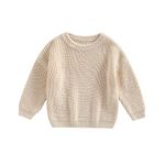 MAHUAOYIXI Baby Girls Boys Sweater Solid Color Long Sleeve Crew Neck Knit Pullover Warm Sweater Toddler Clothes Knitwear Baby Jumpers Tops Casual for Fall Winter (Apricot, 9-12 Months)