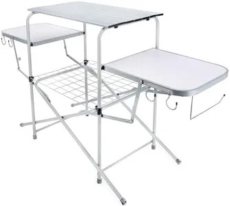 Camco Olympian Deluxe Portable Grill Table | Provides Plenty of Room for Grilling Gear | Ideal for Picnics, Camping, Boating, Tailgating, and Backyard BBQs | (57293) Silver