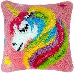 Latch Hook Unicorn Cushion Kits, DIY Latch Hook Unicorn Pillowcase Embroidery Kits for Beginners Adults Kids, Latch Hook Cushion Cover Needlework Crafts for Home Decor, Unicorn, 43 X 43 cm - Unicorn