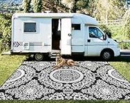 Capslpad 9'x12' Outdoor Rug for Patio Boho Floral Reversible Large RV Camping Mat Waterproof Outdoor Plastic Straw Rug Outside Carpet for Deck Terrace Camper Pool Trailer Pool Tent Patio Decor