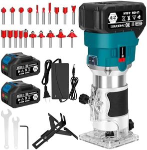 Cordless Wood Router, 21V Brushless Trimmer Router with 2 x 4.0Ah Battery, Portable Wood Para Madera 6 Speed Adjustable, Wood Router Tool with 20PC 1/4" Router Bits, Using for Wood Slotting, Trimming