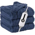 Minervada Electric Heated Blanket Throw - 50''x60'', Faux Fur Throw with 4 Heating Levels and 3-Hour Auto Shut-Off, Cozy and Warm Electric Blanket, Navy