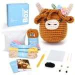 CROCHET BOX Crochet Kit for Beginners - Highland Cow Crochet Kit, Starter Crochet Kit, Include Step-by-Step Video Tutorial, Instruction, Yarns, Birthday Gift for Adults