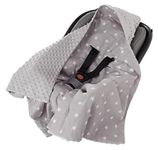 Medi Partners Swaddling Blanket 100% Cotton 85x85cm Double-Sided Multifunctional Plush Blanket With a hood for Pushchairs Soft Fluffy (White stars grey Minky)