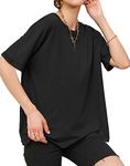 BINLIANG Women Summer Casual Oversized T-Shirt Short Sleeve Loose Fit Oversize Tee Tshirt Tops (Black,Large)