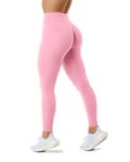 Unthewe High Waisted Butt Lifting Workout Gym Leggings for Women Buttery Soft Athletic Yoga Pants, #1 Pink, Medium