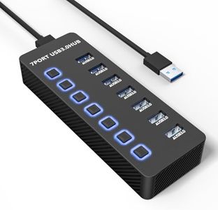 ONFINIO USB Hub 3.0 7 Port, USB Data Hub Splitter with LED Individual On/Off Switches and Lights, 5Gbps High Speed USB Port Expander for MacBook, Mac Pro, Mac Mini, iMac, Surface Pro, XPS, PC