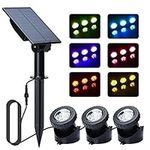 Lychee Solar Pond Lights, IP68 Waterproof LED Outdoor Spotlights, Auto Change Color, RGB Landscape Lights for House, Lawn, Trees