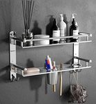 GRIVAN Stainless Steel Multi-use Rack, Bathroom Shelf, Soap Stand, Tumbler Holder, Toothbrush Holder Bathroom Accessories Chrome Finish (Number of Shelves - 2, Silver)