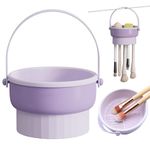 Baoswi Makeup Brush Cleaner Mat 3 in 1 Silicone Makeup Brush Cleaner Bowl with Brush Drying Holder Cosmetic Brushes Cleaning Tool Organizer for Storage & Air Dry (Purple)