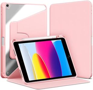 VAGHVEO Rotating Custodia per iPad 9a / 8a / 7a Generazione 10.2 Pollici con Portapenna, iPad Air 3a 2019 10.5 / iPad Pro 10.5 Custodie a Libro a 360 Gradi di Rotante + PC Trasparente Cover, Rosa