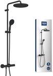 GROHE Vitalio Start 250 – Exposed Thermostatic Shower System with Aquadimmer Function (Round 25cm Head Shower 1 Spray, Round 11cm Hand Shower 2 Sprays, Hose 1.75m, Water Saving), Matt Black, 266772431