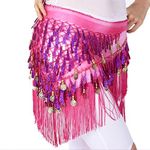 MUNAFIE Belly Dancing Belt Colorful Waist Chain Belly Dance Hip Scarf Belt Triangle Skirt Dark pink,Medium