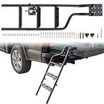 POKIAUTO Universal 45" Foldable Pickup Truck Tailgate Ladder, Heavy Duty Folding Tailgate Step Ladder with Lock Device Universal Fit for Pickup Truck (F250, RAM 2500 etc.) Accessories Black