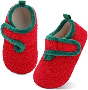 XIHALOOK Toddler Boys Girls Slip on House Slippers Comfty Warm Indoor Shoes Socks with Grippers Red Green, 8.5-9 Toddler