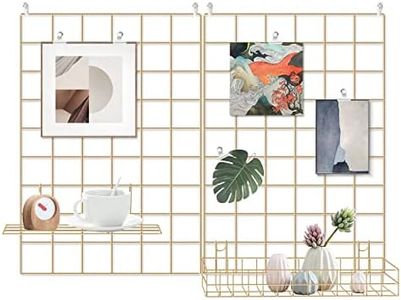 BULYZER Grid Wire Board,for Memo Picture Panel Wall Decoration for Room Office Mat Photo Hanging Art Display Frames Desk Storage Organizer,17.3" x 11.8"(2Pack) (Gold)