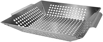 Navaris Stainless Steel Grill Basket - Large BBQ Grilling Pan Heavy Duty Wok Barbecue Tray (35 x 30 x 6cm) for Roasted Veggies Meat Fish