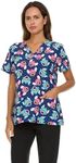 COCO BRANDS Tom and Jerry Women's All Over Print, V-Neck Scrub Top with Pockets - Comfortable Work Uniform, Blue/Purple Checkerboard, Medium