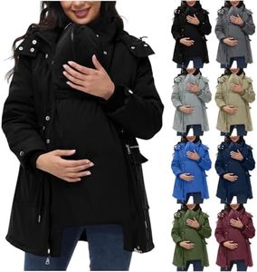 QotLoyi baby wearing jacket women,maternity winter coat 3 in 1 quilted lined jackets thicken warm waterproof down jacket parka outwear with hood