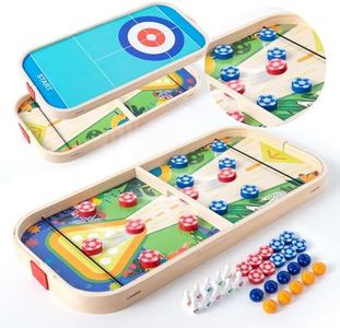 Miosea 3-in-1 Table Game Curling, Slingshot Ball, and Bowling Game - Portable Family Game, Suitable for Children 3+ Years Old, Christmas