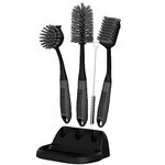 Dish Brush Set of 3 with Bottle Water Brush, Scrub Brush and Scrubber Brush - Kitchen Scrub Brushes Ergonomic Non Slip Long Handle for Cleaning Cleaner Wash Sink Dishes Bottle Cup (Black, Set of 5)