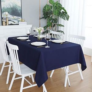 FOLINS&HOME Navy Blue Rectangle Tablecloth 90 x 132 Wrinkle Free Waterproof Polyester Table Cloths, Spillproof Heavy Duty Washable Table Cover for Party, Banquet, Wedding, Indoor - Rectangular/Oblong