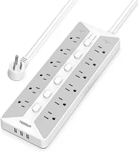 Power Strip with USB, Individual Switches, TESSAN 12 Outlets and 3 USB Ports, Long Extension Cord 6 Feet with Surge Protector for Home, Dorm and Office Accessories, 1700J, Gray