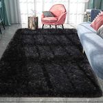 Pacapet Fluffy Area Rugs, Black Shag Rug for Bedroom, Plush Furry Rugs for Living Room, Fuzzy Carpet for Kid's Room, Nursery, Home Decor, 4 x 6 Feet