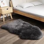 LLB Genuine Sheepskin Area Rug Wool Rug Fur Carpet Fluffy Fur Rug for Living Room Kids Bedroom Real Sheepskin Throw Lambskin Rugs Sofa Mat Chair Seat Covers (Carbon Gray, 2 x 3 ft Sheepskin)