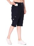 UZARUS Womens Cargo Capri Shorts with 9 Pockets (L, Navy Blue)