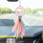 Dremisland Dream Catcher Handmade Pink Feather Wall Hanging Car Rearview Mirror Accessories Bedroom Hanging Decorative Ornament Craft Gift