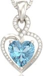 LUNALUSSO Silver Birthstone Necklace (March - Aquamarine)