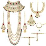 Peora Ethnic Indian Traditional Gold Plated Kundan Dulhan Bridal Jewellery Set with Choker Earrings Maang Tikka Hathphool for Women Girls