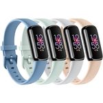 4 PACK Sport Bands Compatible with Fitbit Luxe Bands for Women Men, Soft Silicone Replacement Sport Straps Wristbands for Fitbit Luxe Fitness and Wellness Tracker (Senior Blue/Light Cyan/Light Gray/Apricot Pink,Small)