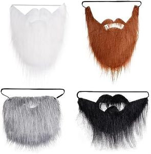 SUMERSHA 4Pcs Fake Beards Funny Fake Mustache Costume False Beards Halloween Party Supplies, Black, White, Brown, Grey, As show