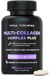 Vital Vitamins Multi Collagen Plus - Biotin, Hyaluronic Acid, Vitamin C - Collagen for Women & Men - Hair Growth Support Supplement - Skin, Nails Beauty Complex - 150 Pills