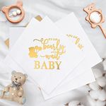 100 Pcs We Can Bearly Wait Baby Shower Napkins, Baby Shower Decorations for Boy, Bear Favors Napkins Cocktail Dessert Disposable Napkin Paper for Boy or Girl Gender Reveal Party Supplies (White Gold)