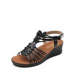 DREAM PAIRS Womens Wedge Sandals Gladiator Woven Strappy Open Toe Sandals Low Heel Summer Shoes,Size 6.5,Black,SDPW2350W-E